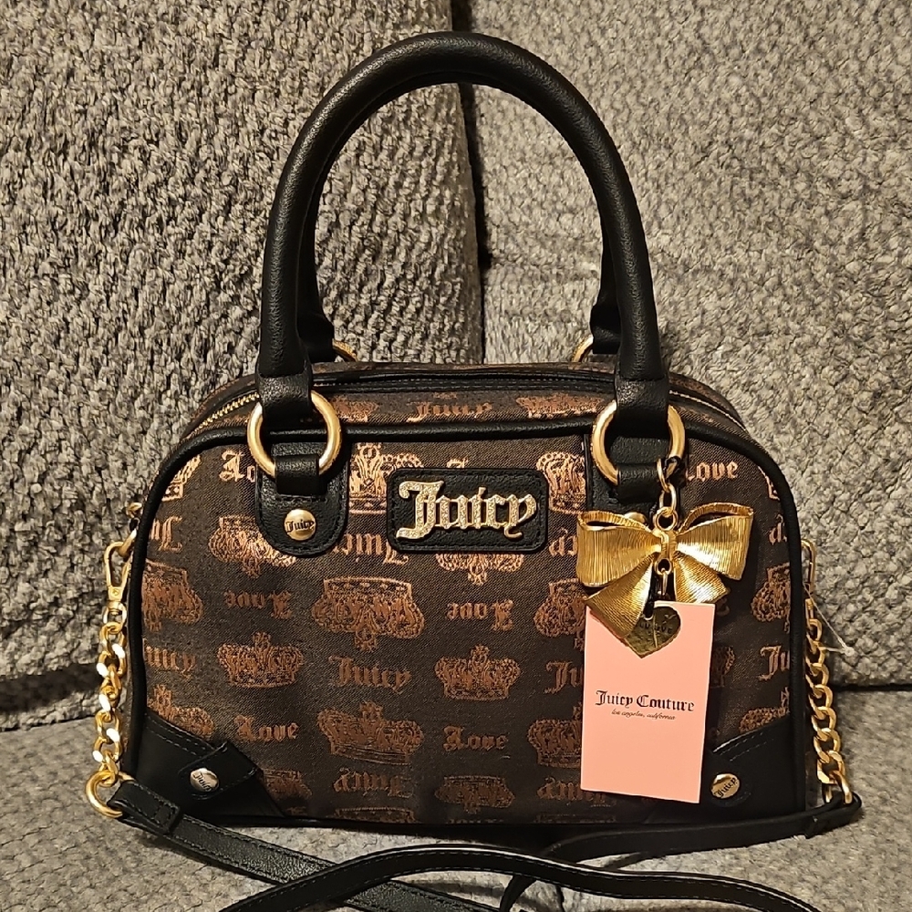 Juicy Couture Black and Brown Satchel with Gold Accents